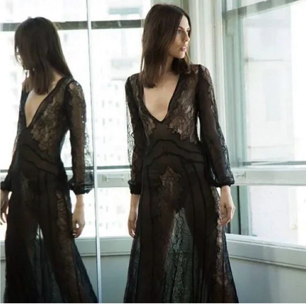 Stone Cold Fox Vermont Dress Elegant Black Lace Maxi Dress